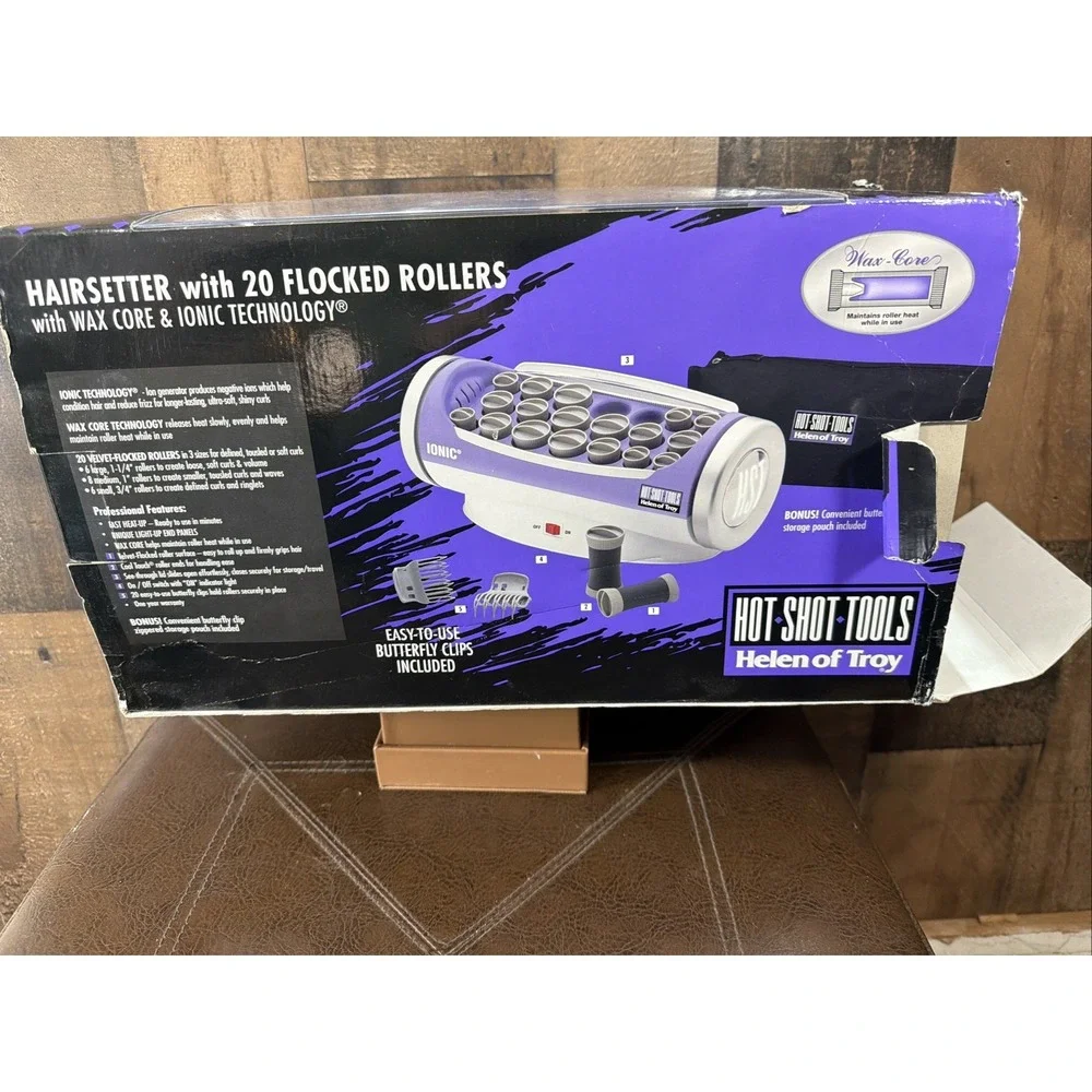Hot Shot Tools Helen of Troy Ionic Flocked Hair Rollers Set 19 Rollers 23 Clips